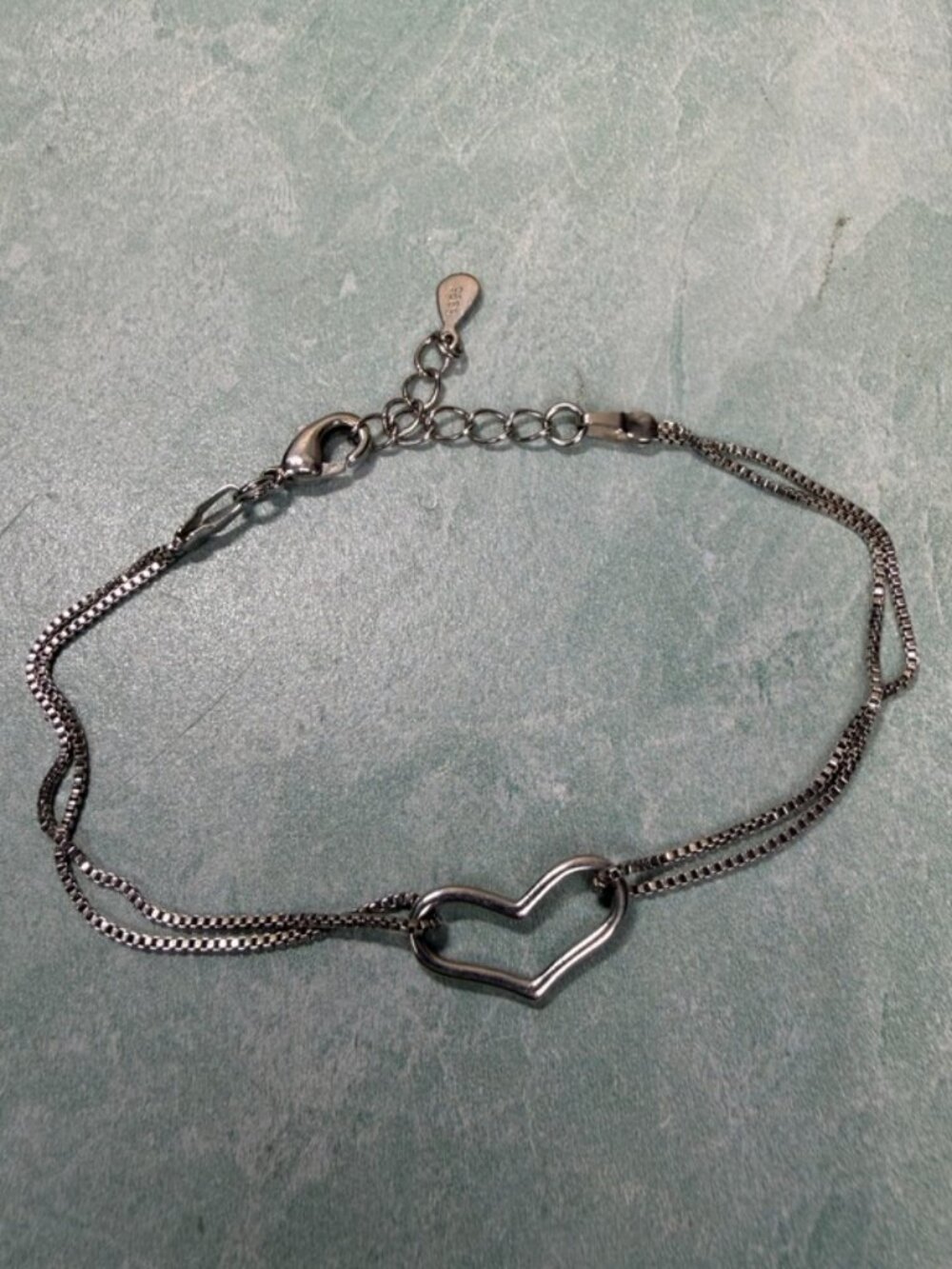 Vintage .925 Sterling Silver Delicate Open Heart Bracelet